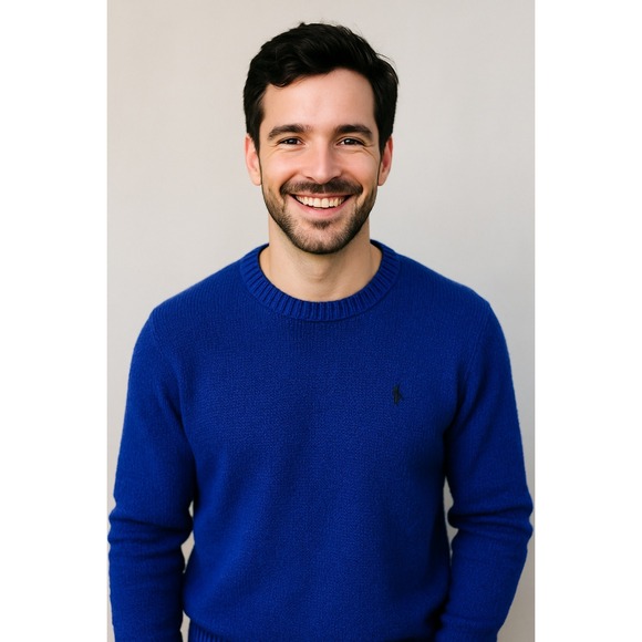 Polo Ralph Lauren Men Blue Knit Crewneck Sweater XL Cotton‎ Wool Blend